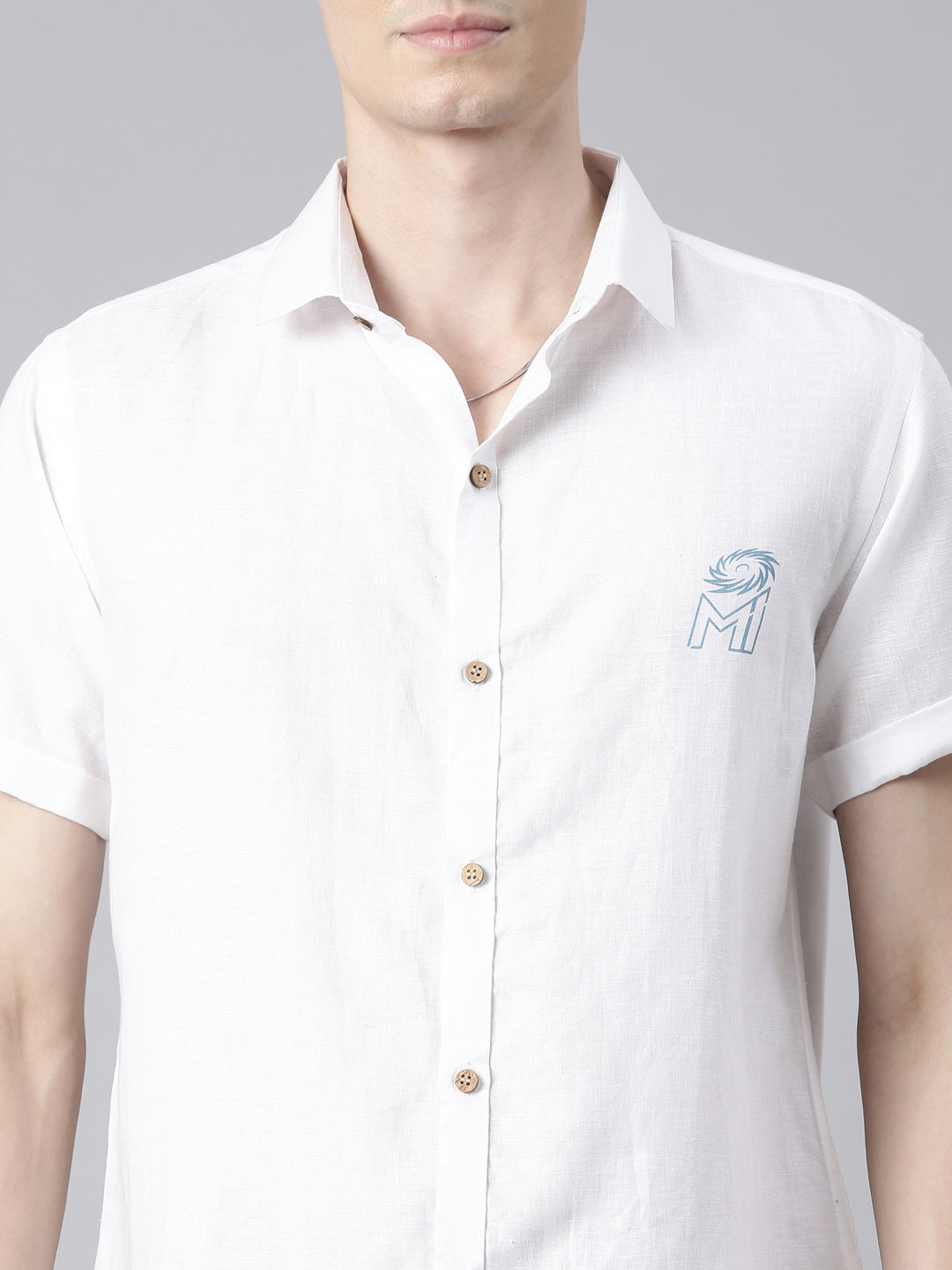 MI: Men White Back Printed Hemp Half Sleeves Shirt - MI Shop