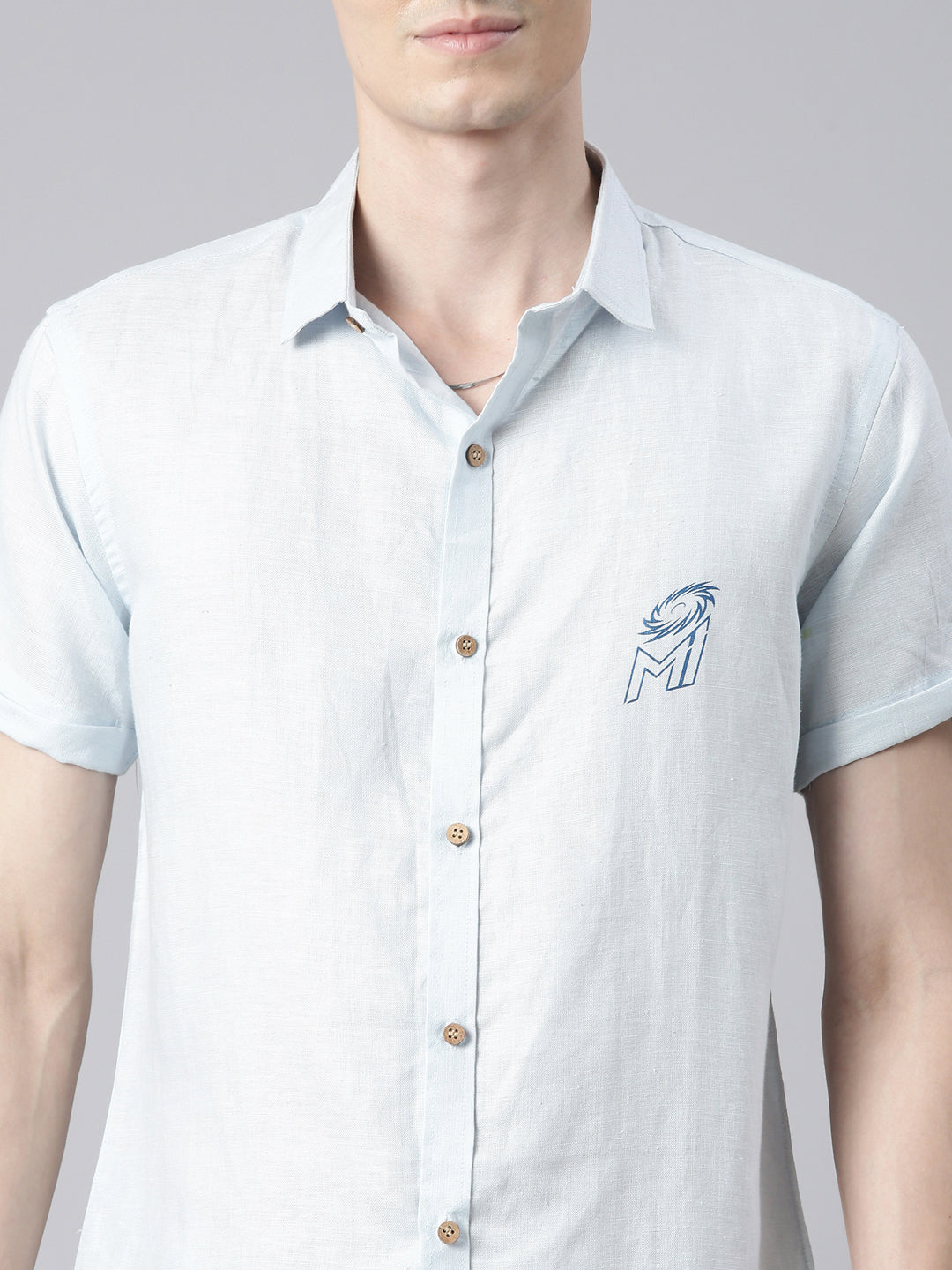 MI: Men Light Blue Back Printed Hemp Half Sleeves Shirt - MI Shop