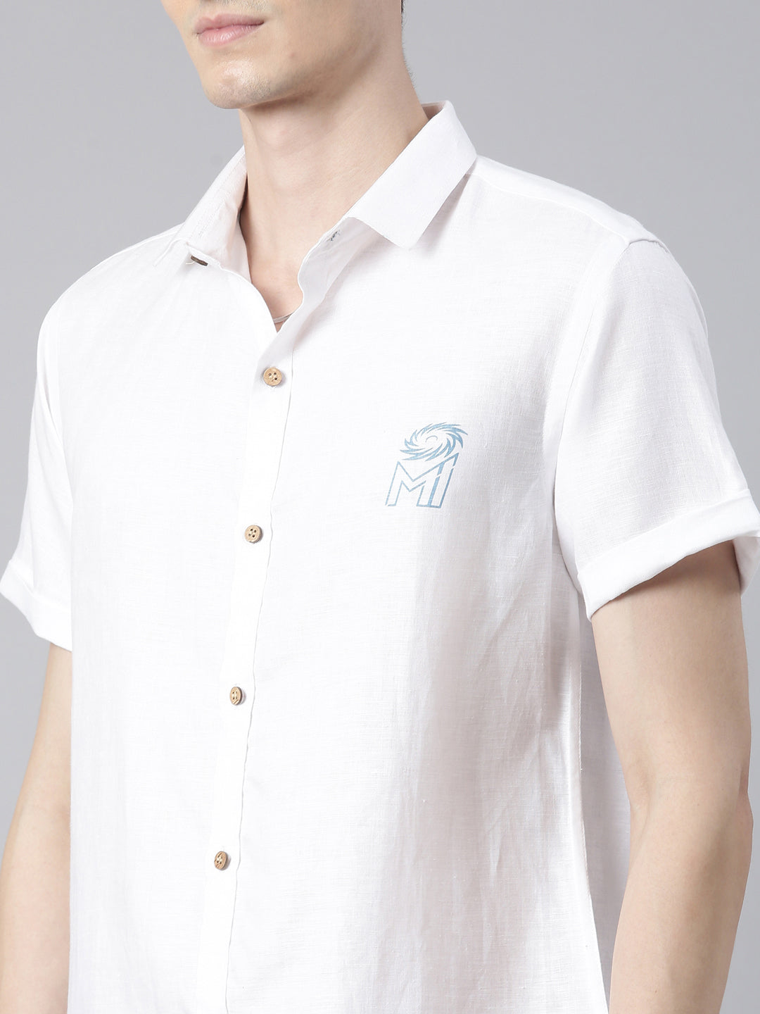 MI: Men White Back Printed Hemp Half Sleeves Shirt - MI Shop