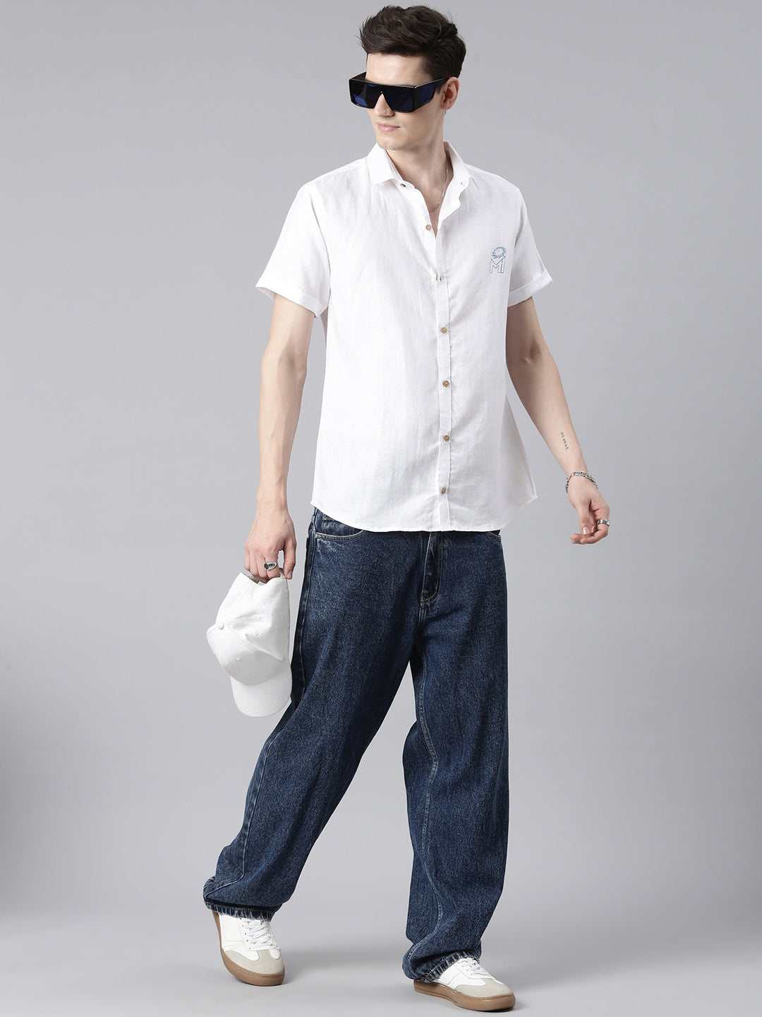 MI: Men White Back Printed Hemp Half Sleeves Shirt - MI Shop