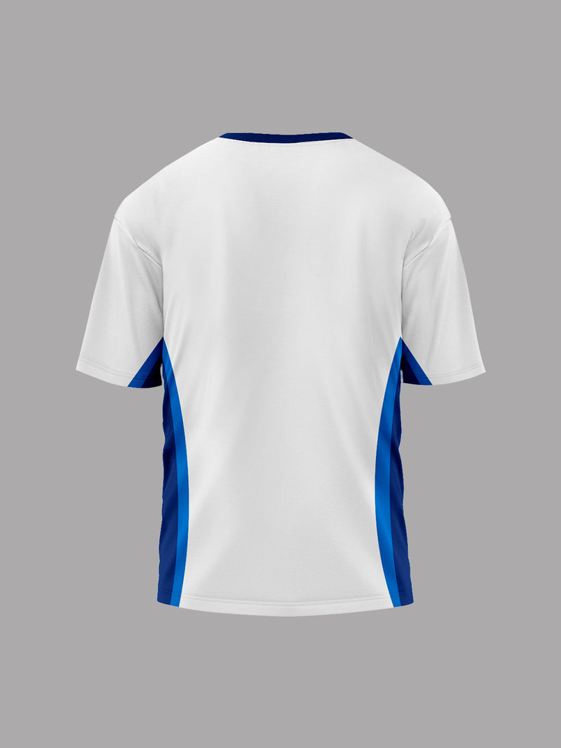 MI: Men White & Navy Blue Colourblocked T-Shirt - MI Shop