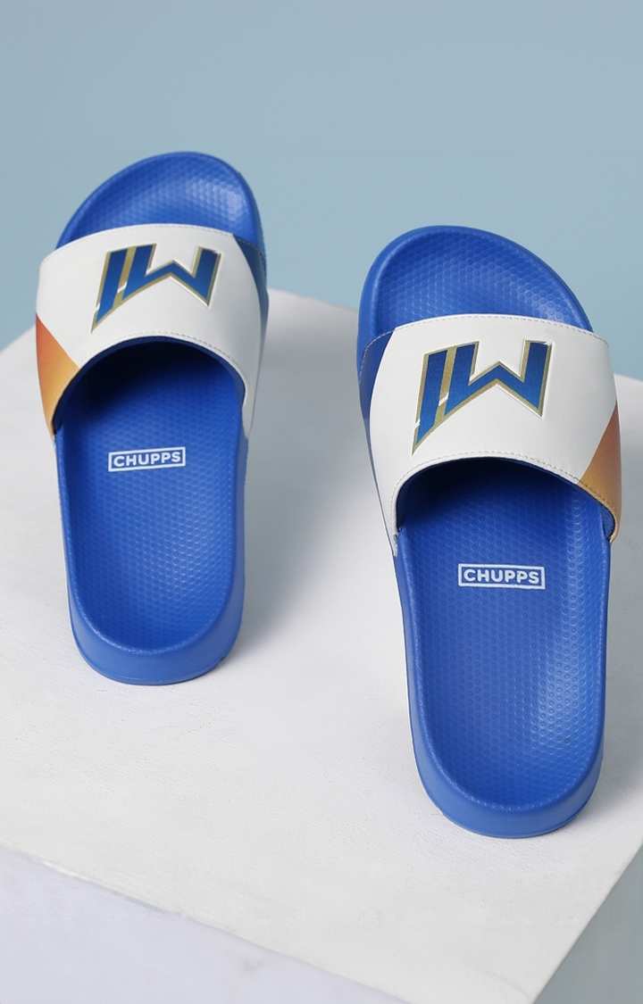 MI: Women's White & Blue Slider Flip Flops