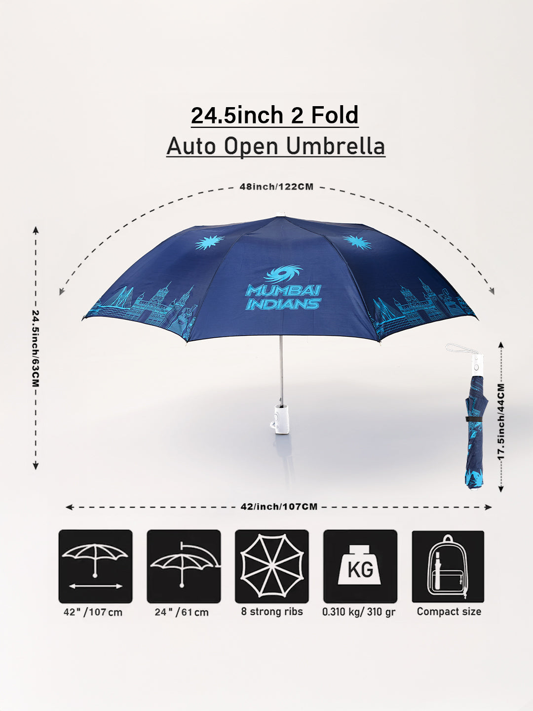 MI: 24.5 Inch 2 Fold Unisex Umbrella - MI Shop